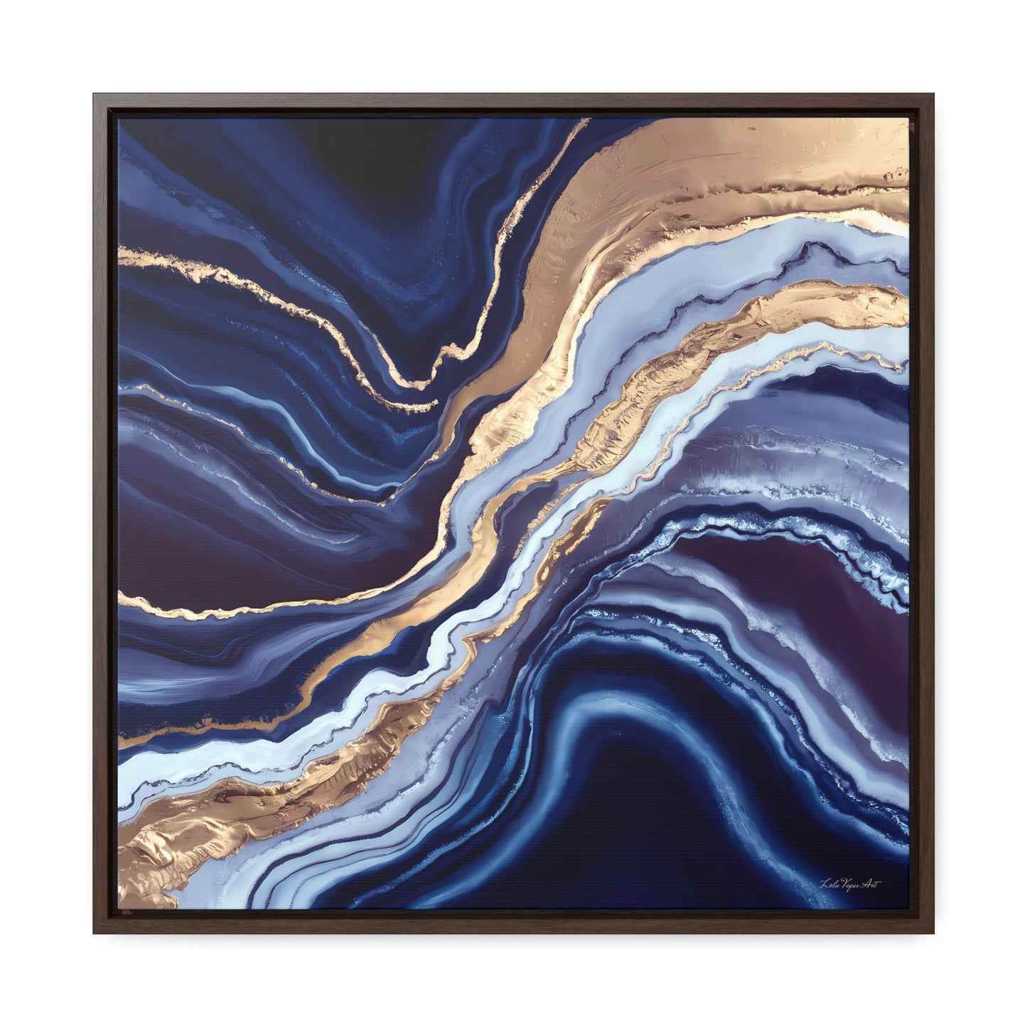Geode Canvas Wall Art, Blue Gold White Square Frame, Decorative Gallery Wrap, Abstract Painting, Home Decor, Modern Artwork, Gift for Her - LOLA VEGAS ART