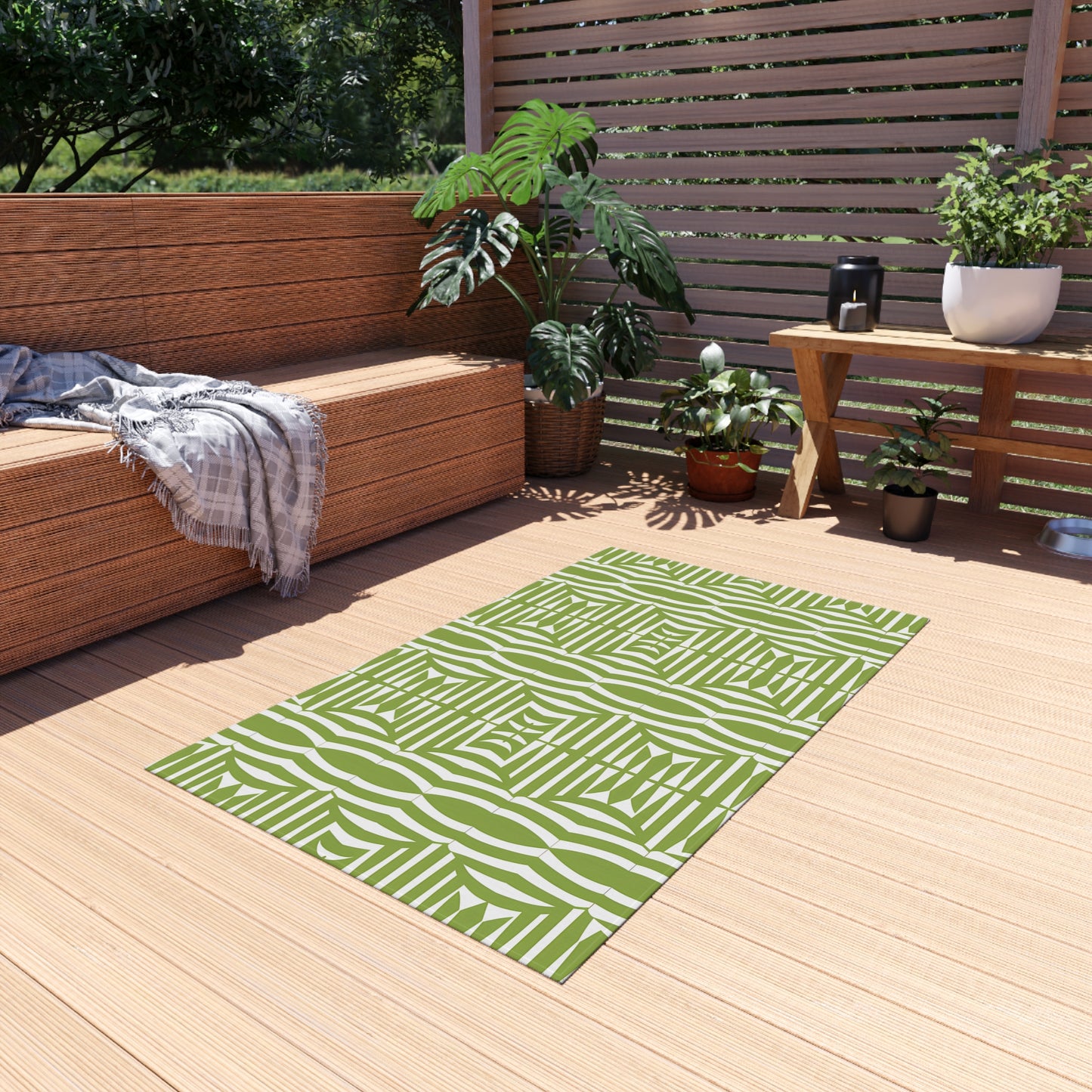 Green and White Stylish Outdoor/Indoor Rug, Patio Decor, Garden Area Rug, Outdoor Living, Summer BBQ Accessories, Boho Home Decor