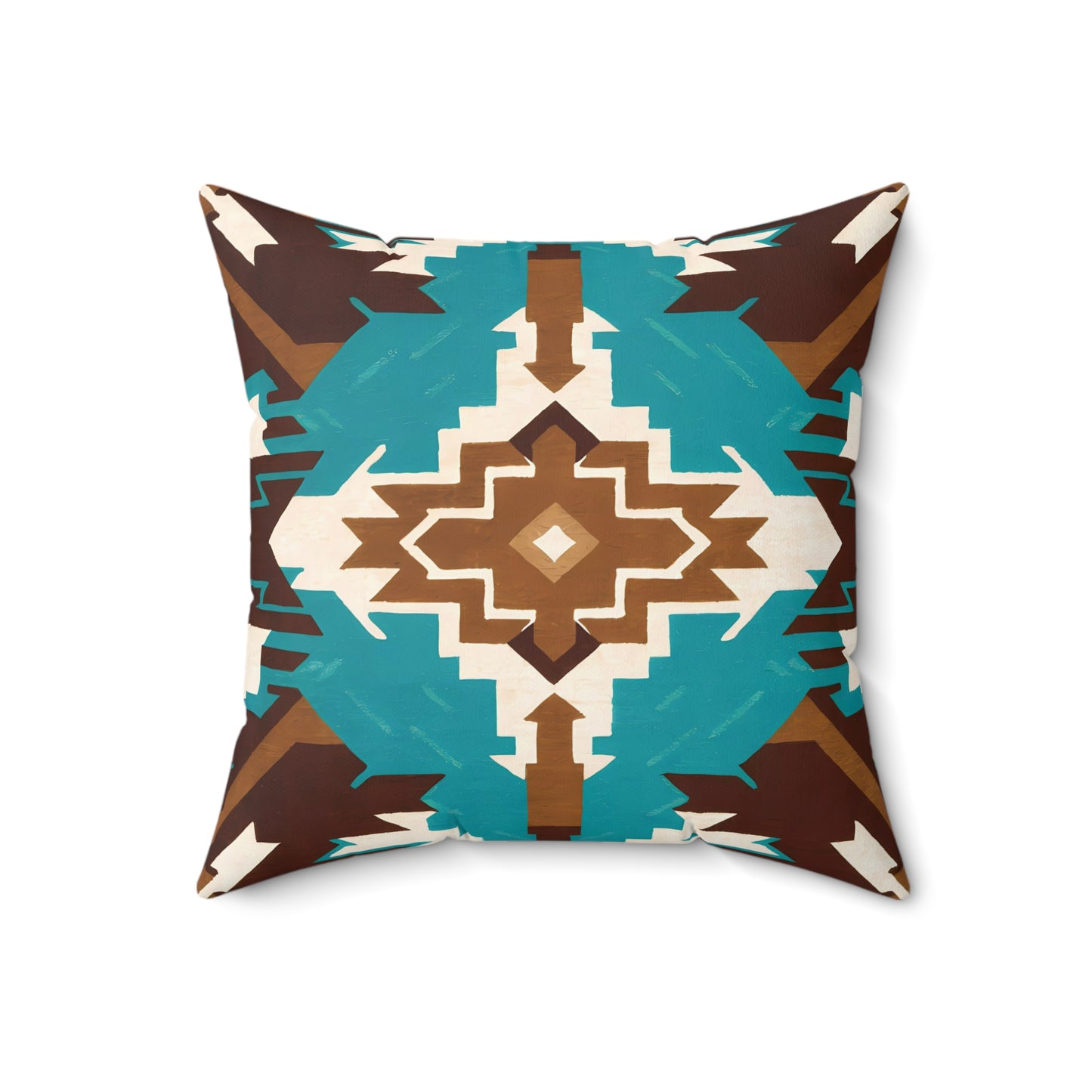 Square Pillow Ethnic Southwest Boho Home Decor Brown Turquoise - LOLA VEGAS ART