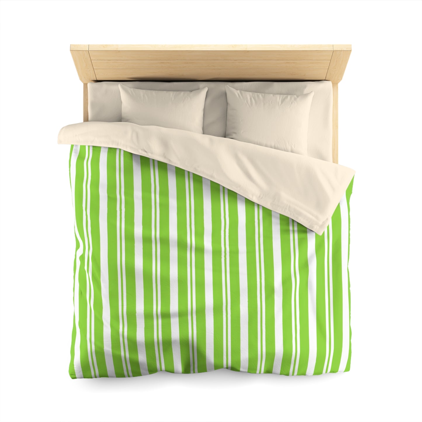 Vibrant Green Striped Microfiber Duvet Cover, Fresh Bedding, Eco-Friendly Comforter, Spring Decor, Bedroom Upgrade - LOLA VEGAS ART