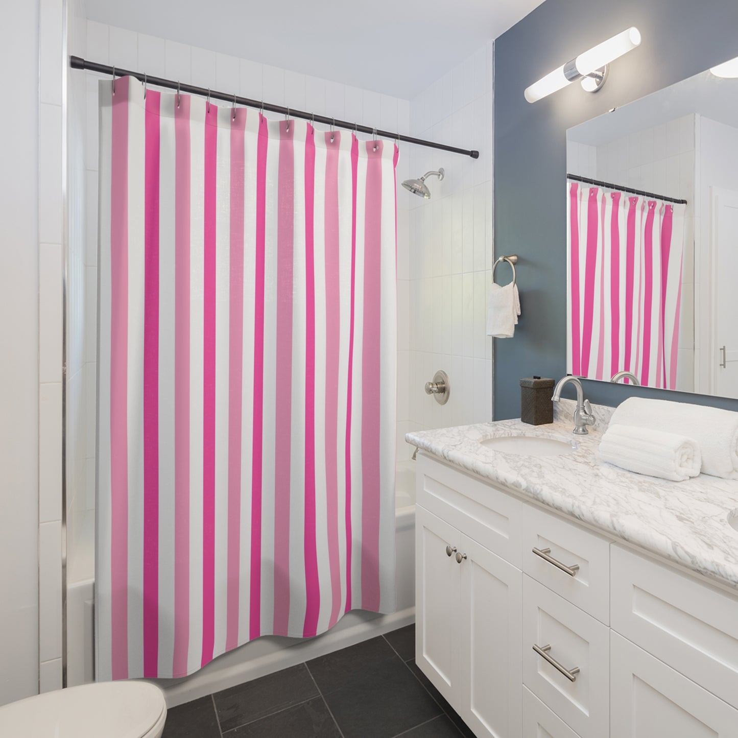 Vibrant Pink Stripe Shower Curtain, Colorful Bathroom Decor, Boho Chic, Modern Home, Gift for Her, Teen Bathroom decor