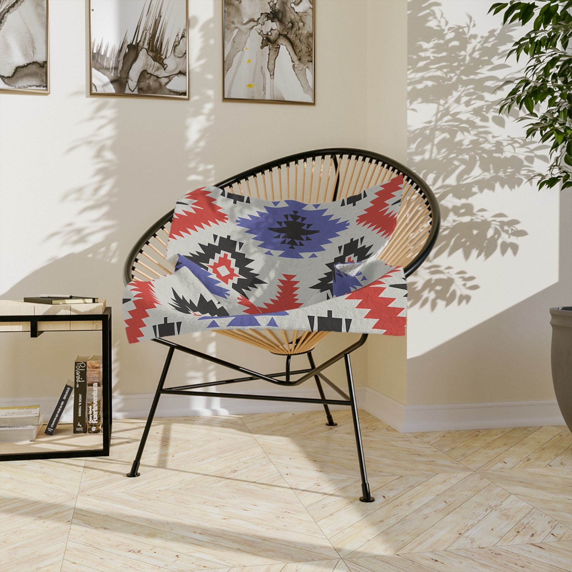 Tribal Pattern Velveteen Microfiber Blanket, Cozy Throw, Home Decor, Gift for Her, Boho Style, Modern Lounge, Southwestern Decor - LOLA VEGAS ART