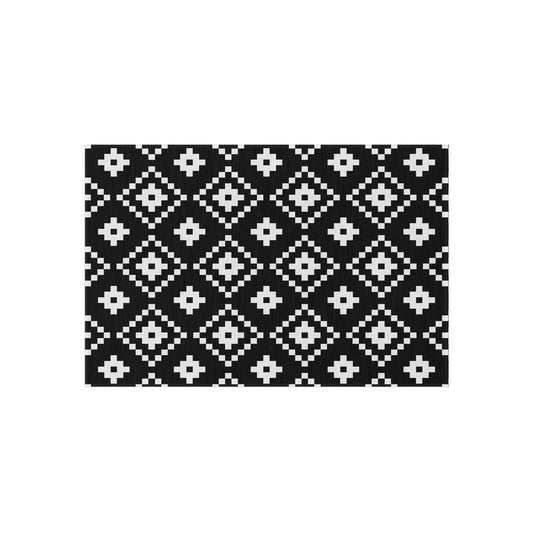 Black White Aztec Diamond Outdoor/Indoor Rug | Geometric Patio Mat