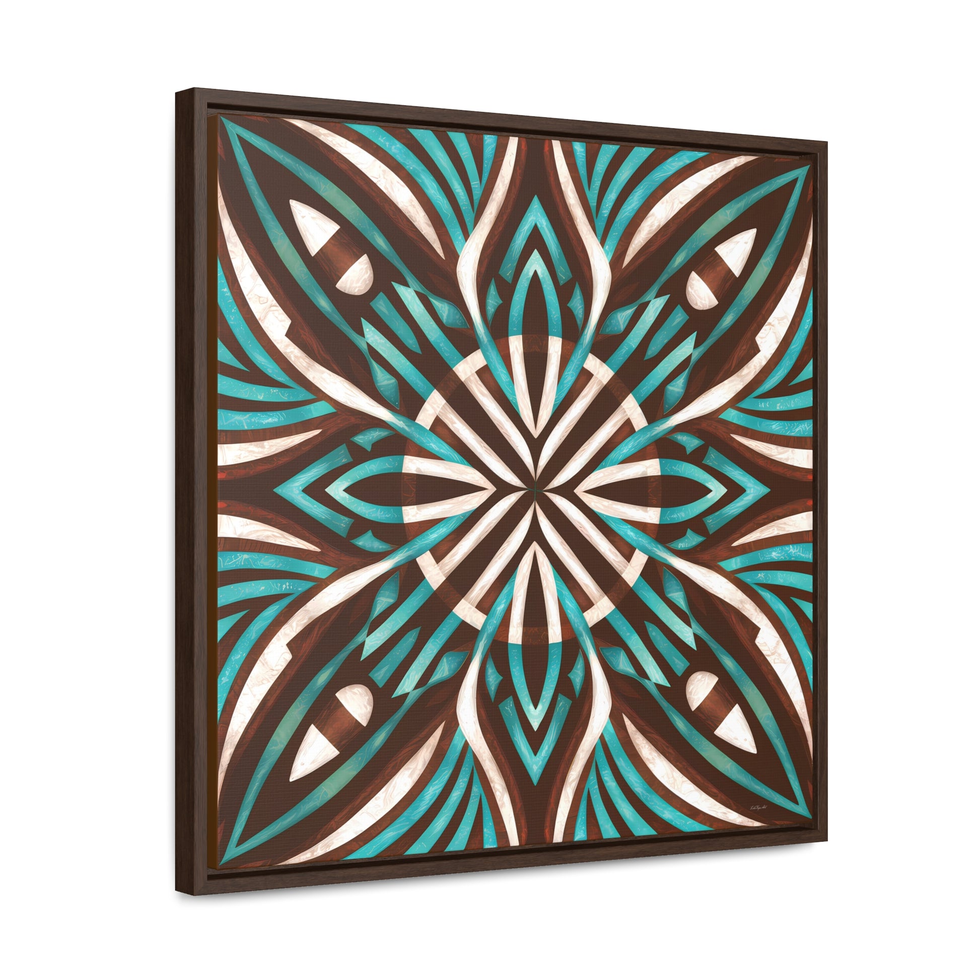 Southwestern Square Canvas Wall Art - Boho Ethnic Home Decor, Turquoise Brown White Frame, Gallery Canvas Wraps - LOLA VEGAS ART