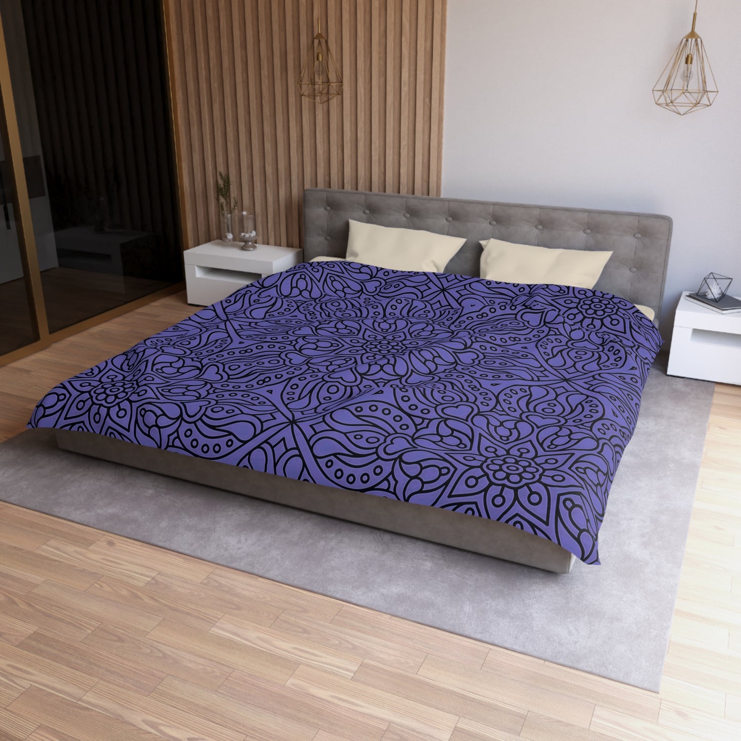 Bohemian Microfiber Duvet Cover - Cozy Bedding, Purple Floral Design, Bedroom Decor, Home Accents, Gift for Her, Festival Style - LOLA VEGAS ART
