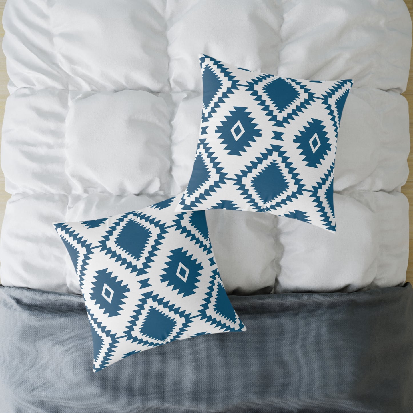 Teal Aztec Diamond Pattern Square Pillow | Geometric Throw Pillow