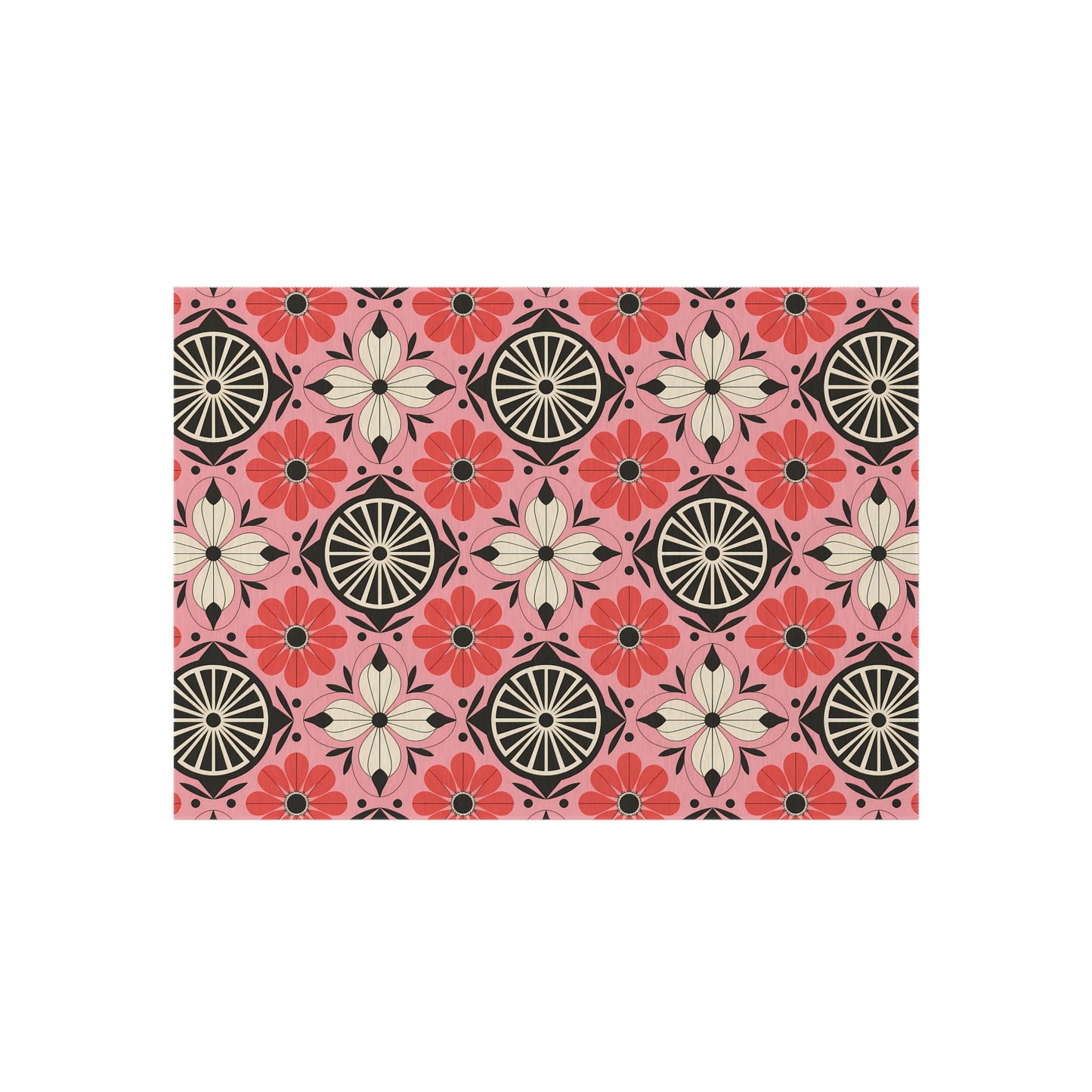 Pink, black and White Colorful Floral Outdoor/Indoor Rug, Garden Decor, Patio Mat, Boho Style Area Carpet, Eco-Friendly Home Accent