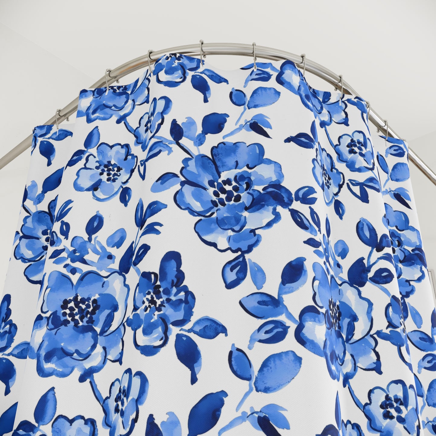 Elegant Floral Shower Curtain, Blue Flower Bath Decor, Bathroom Accessories, Spring Home Decor, Gift for Homeowner, Floral Design