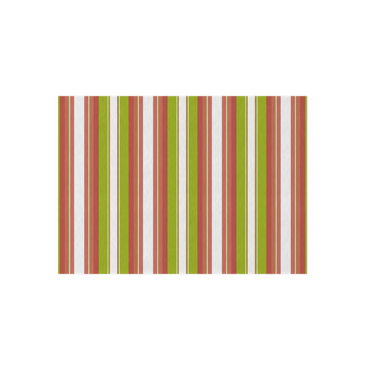 Green Red White Stripe Outdoor/Indoor Rug | Patio Deck Mat, Weatherproof Striped Rug
