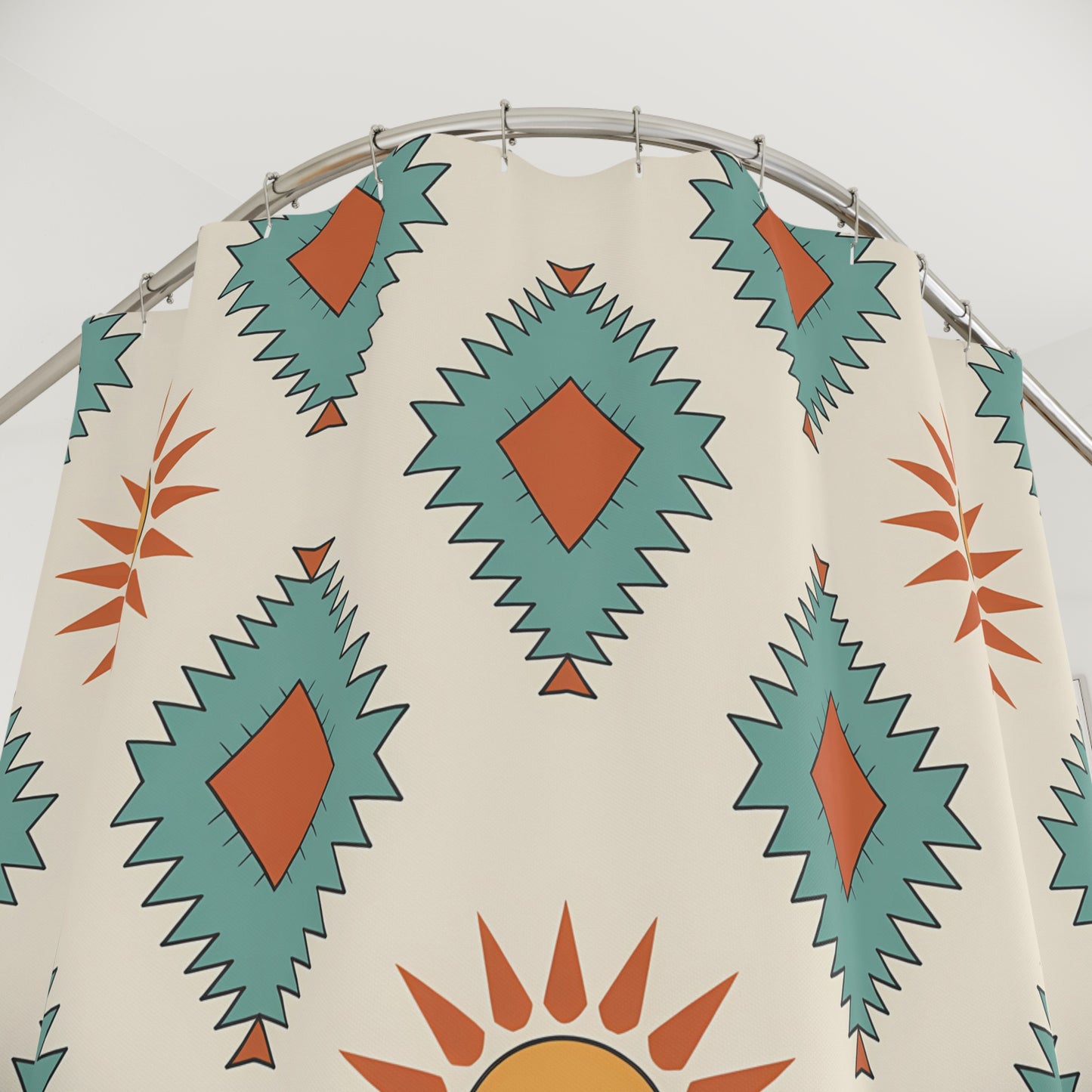 Boho Chic Shower Curtain - Art Deco Sun & Diamond Pattern, Bathroom Decor, Gift for Homeowners, Unique Gift, Bohemian Style - LOLA VEGAS ART