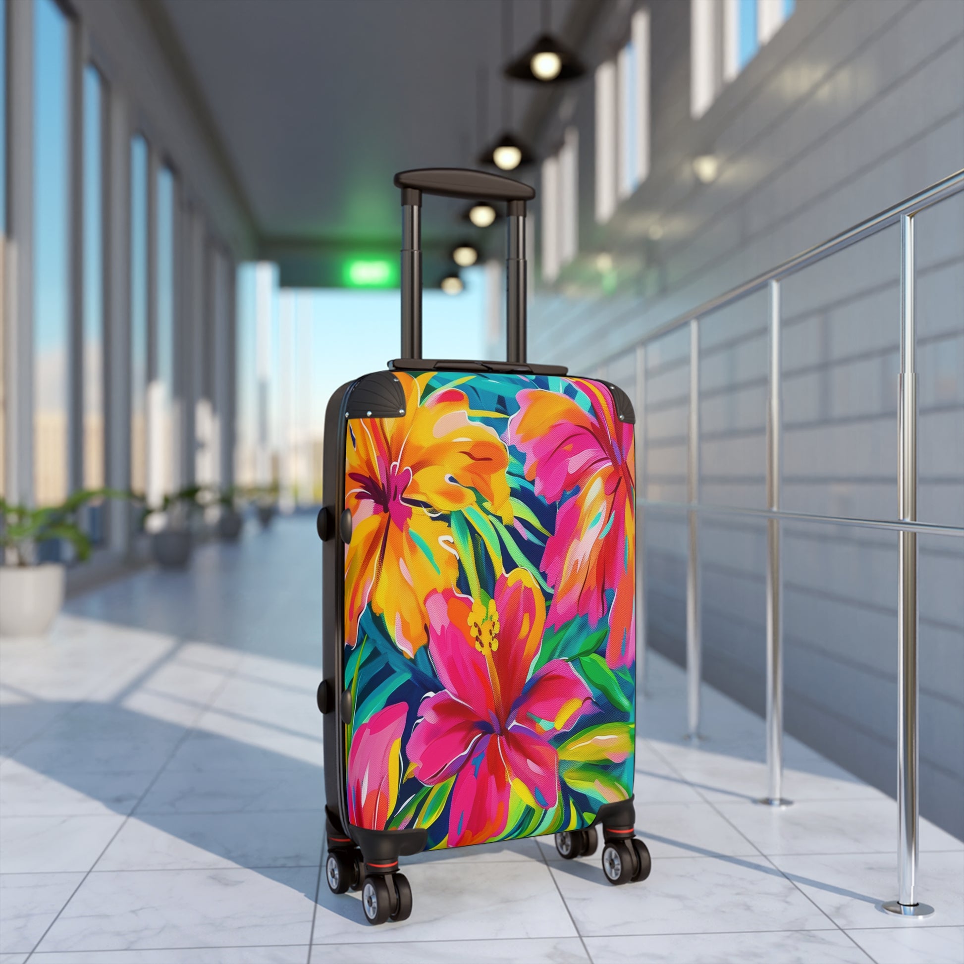 Tropical Floral Suitcase - Vibrant Carry-On Luggage, Travel Bag, Summer Vacation Gear, Stylish Baggage, Perfect Gift for Travelers - LOLA VEGAS ART