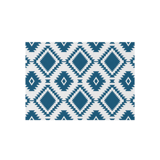 Blue White Aztec Diamond Outdoor/Indoor Rug | Geometric Patio Mat