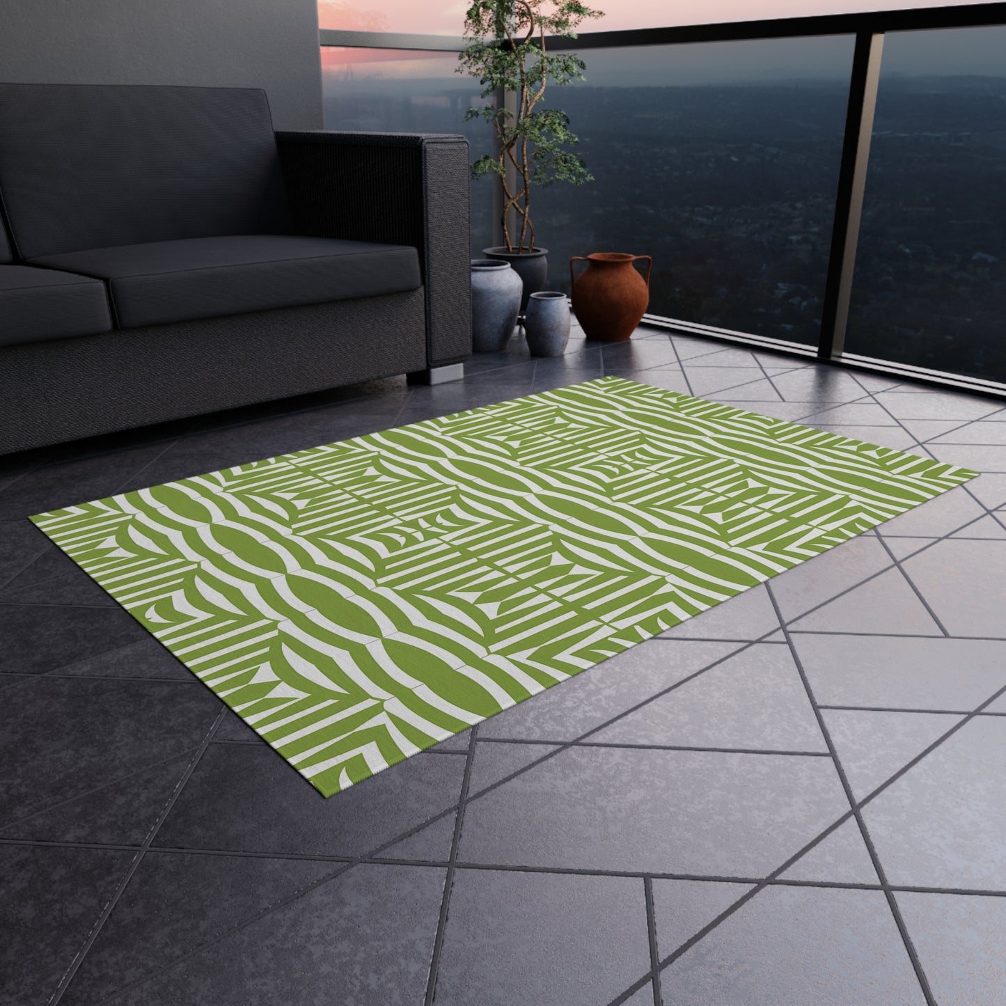 Green and White Stylish Outdoor/Indoor Rug, Patio Decor, Garden Area Rug, Outdoor Living, Summer BBQ Accessories, Boho Home Decor