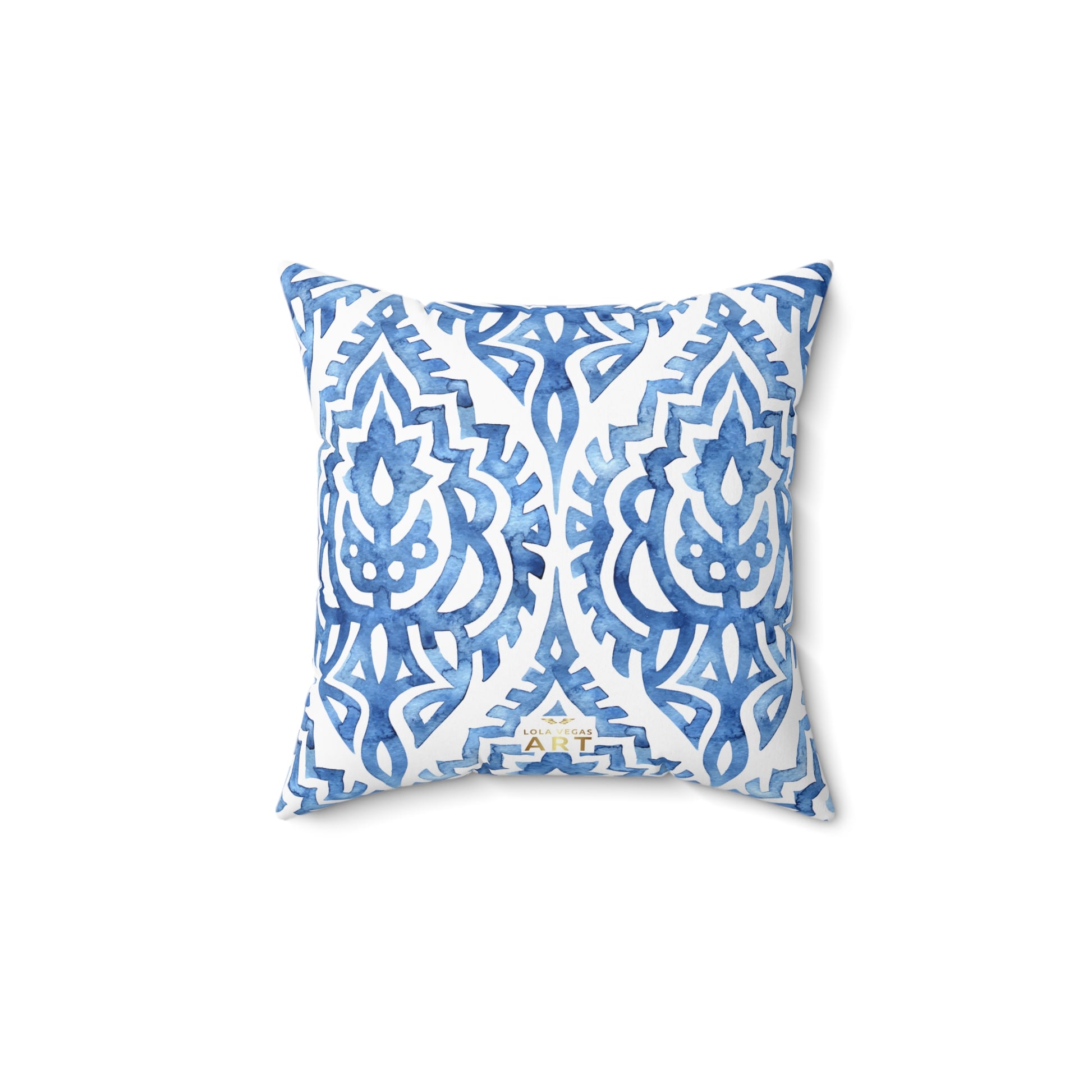 Boho Blue Decorative Pillow, Cozy Home Decor, Modern Accent Cushion, Gift for Her, Living Room Throw Pillow - LOLA VEGAS ART