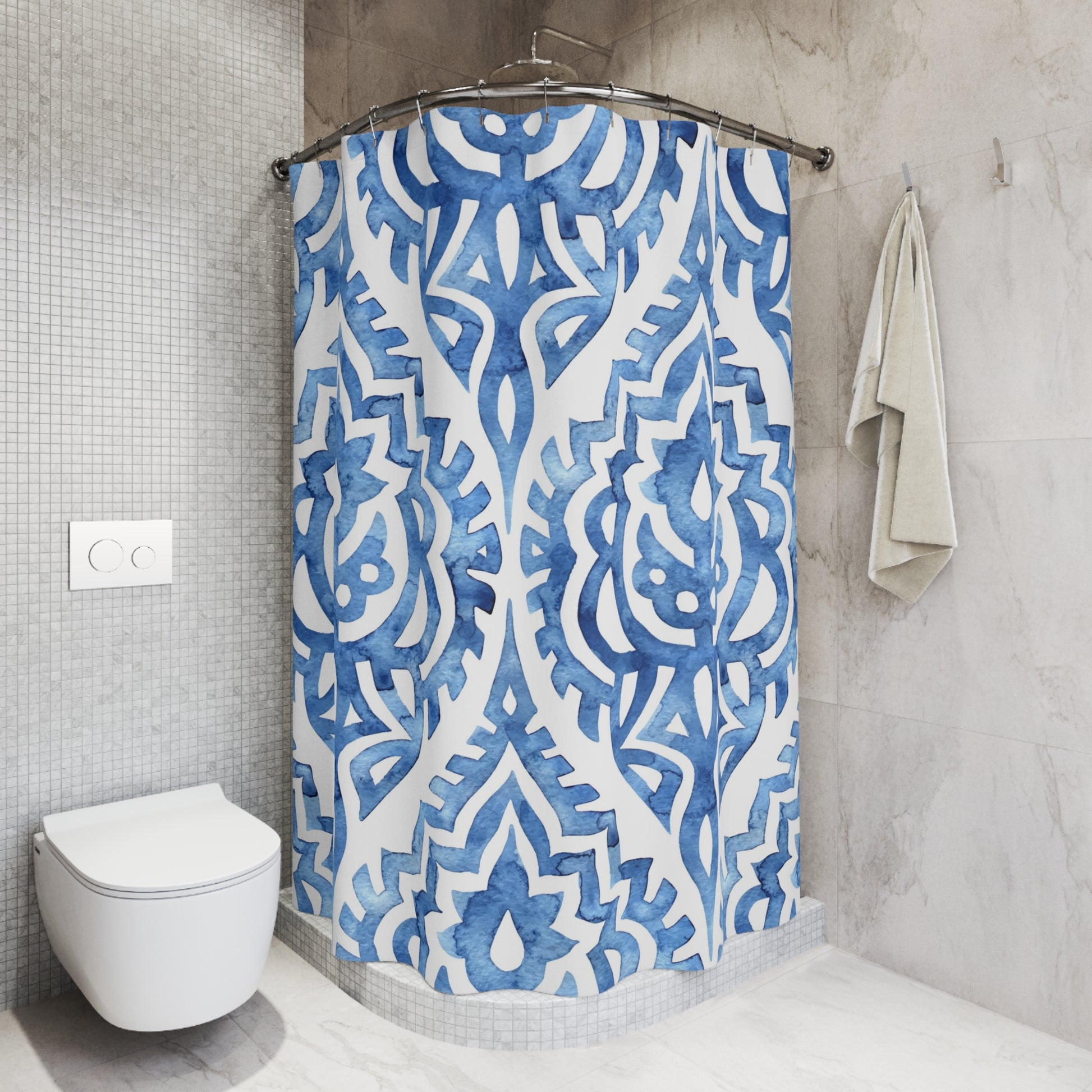 Elegant Blue Pattern Shower Curtains, Bathroom Decor, Home Spa Gift, Bohemian Style, Unique Bath Accessories - LOLA VEGAS ART