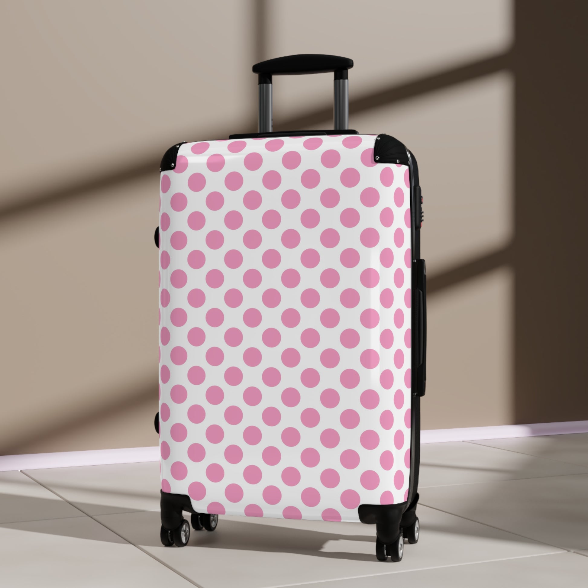 Cute Pink Polka Dot Suitcase, Trendy Luggage, Travel Gear, Vacation Essentials, Stylish Carry-On for Women, Teen Luggage - LOLA VEGAS ART
