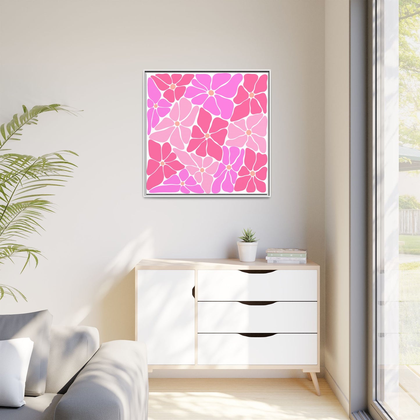 Pink Floral Wall Art, Framed Canvas Decor for Home, Vibrant Flower Print, Ideal Gift for Mother's Day, Spring Decor - LOLA VEGAS ART