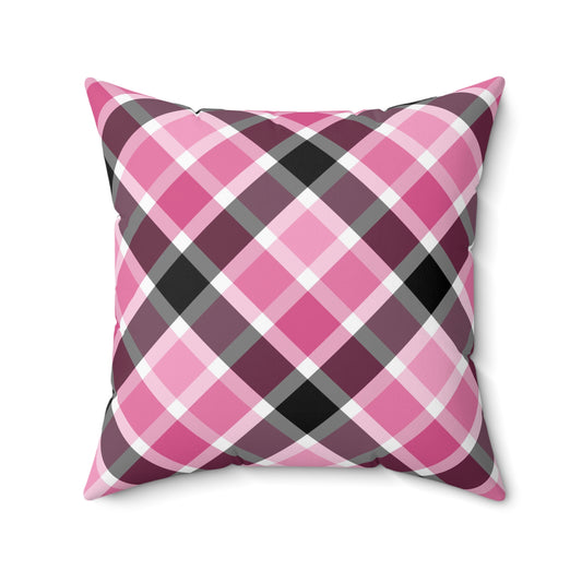 Chic Plaid Square Pillow, Cozy Home Decor, Living Room Accent, Pink Throw Pillow, Gift for Her - LOLA VEGAS ART