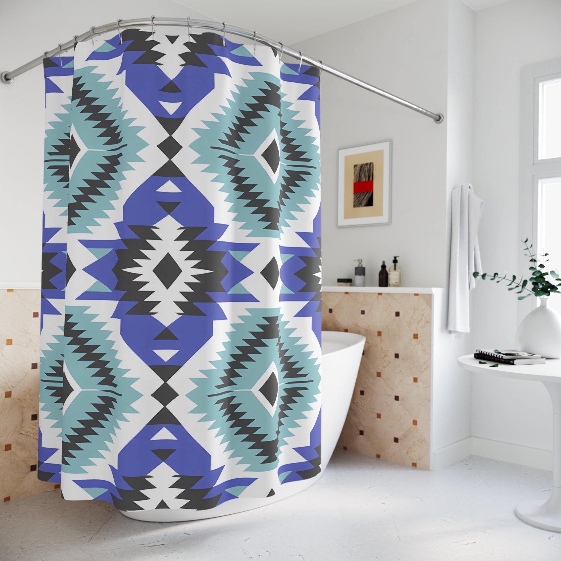 Tribal Pattern Shower Curtain, Bohemian Bathroom Decor, Vibrant Home Accessory, Modern Shower Curtain, Gift for New Home - LOLA VEGAS ART