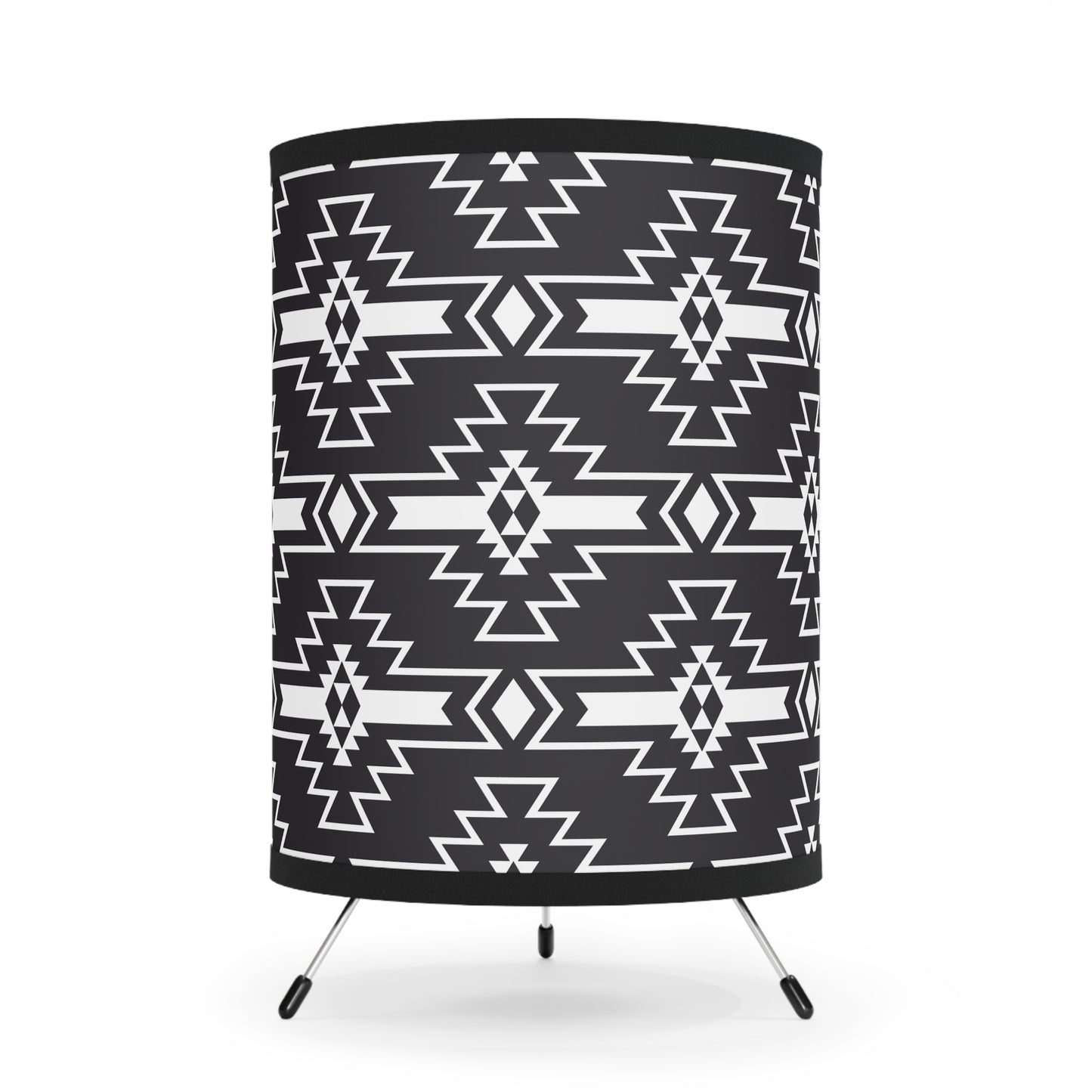 Modern Tribal Tripod Lamp, Bohemian Home Decor, Unique Lighting, Black and White Shade, Stylish Gift for New Home, Southwestern Design - LOLA VEGAS ART