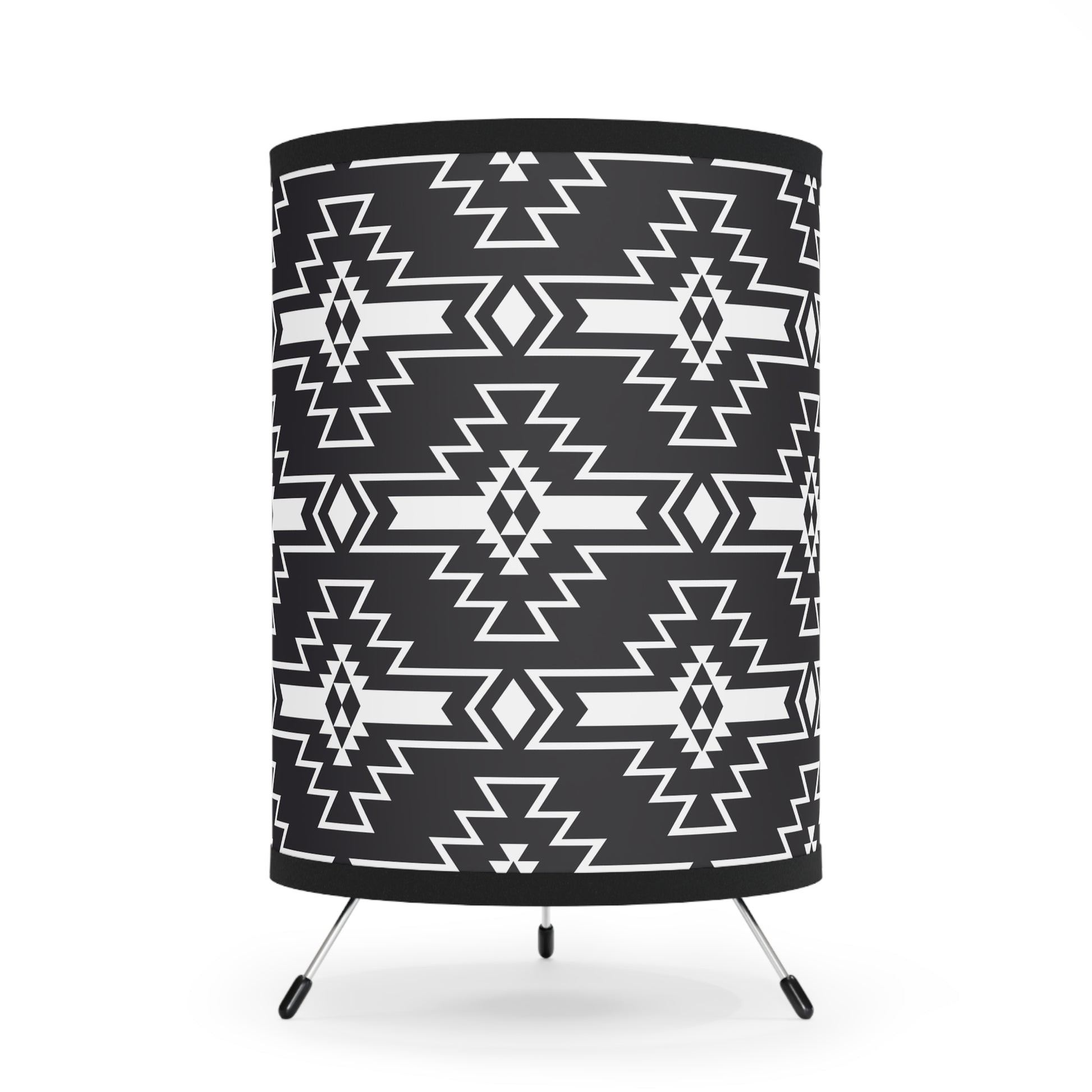 Modern Tribal Tripod Lamp, Bohemian Home Decor, Unique Lighting, Black and White Shade, Stylish Gift for New Home, Southwestern Design - LOLA VEGAS ART