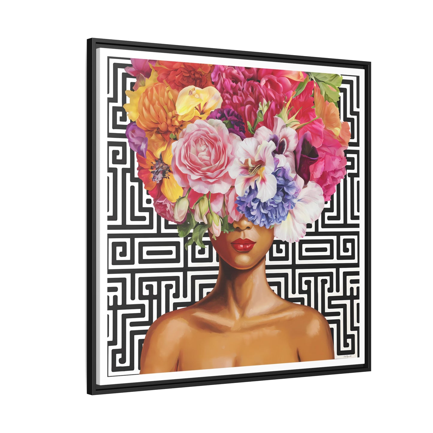 Framed Art Canvas: Vibrant Floral Portrait Decor, Boho Wall Art, Home Gallery, Gift for Her, Inspirational Art, Woman With Flower Head - LOLA VEGAS ART