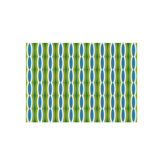 Blue Green Retro Geo Pattern Outdoor/Indoor Rug | Mid Century Modern Patio Mat