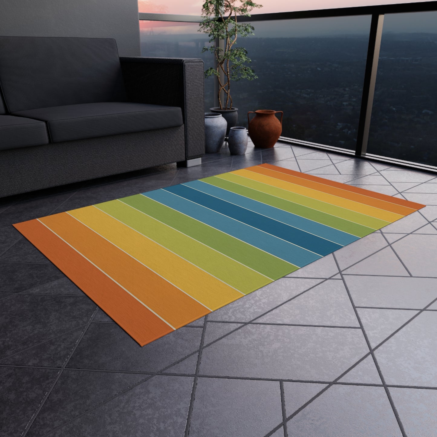 Rainbow Striped Outdoor/Indoor Rug | Colorful Patio Mat