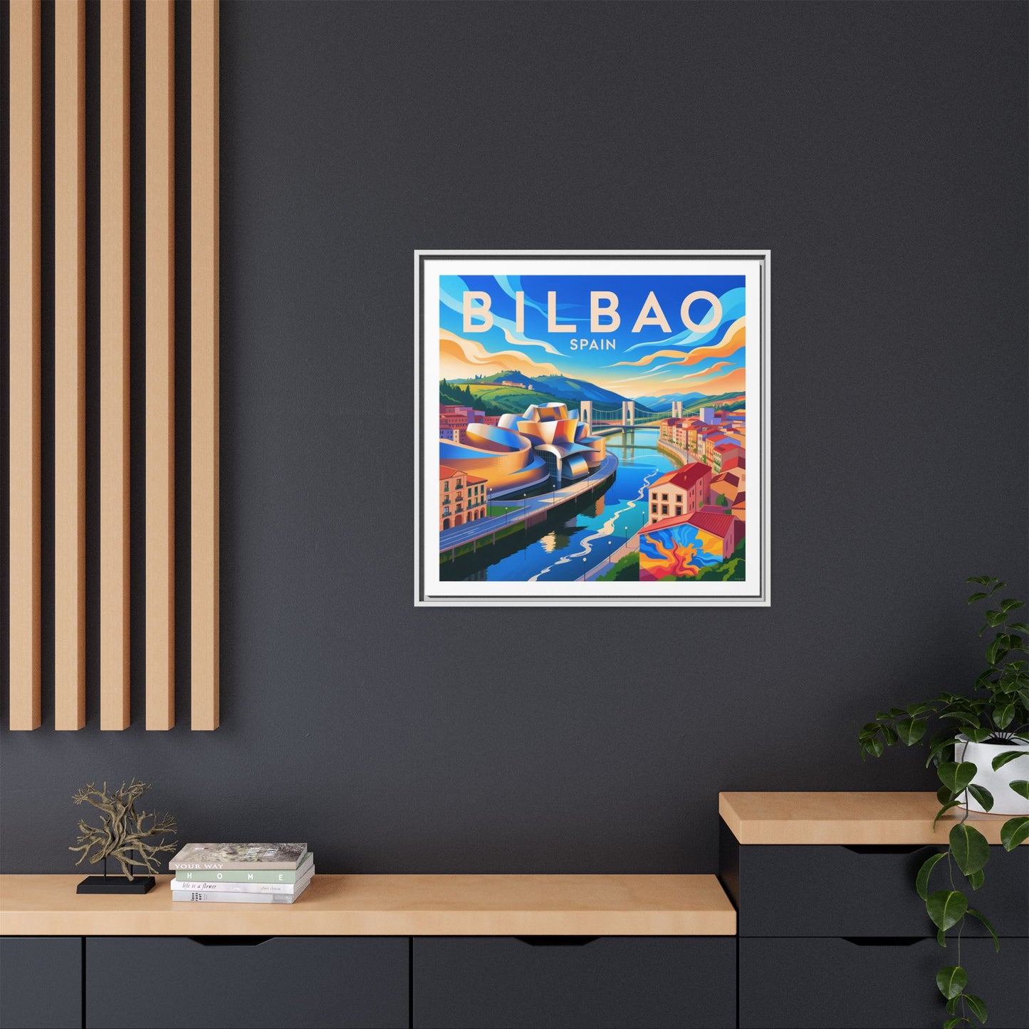 Bilbao Spain travel art Matte Canvas Framed | Bilbao cityscape wall art