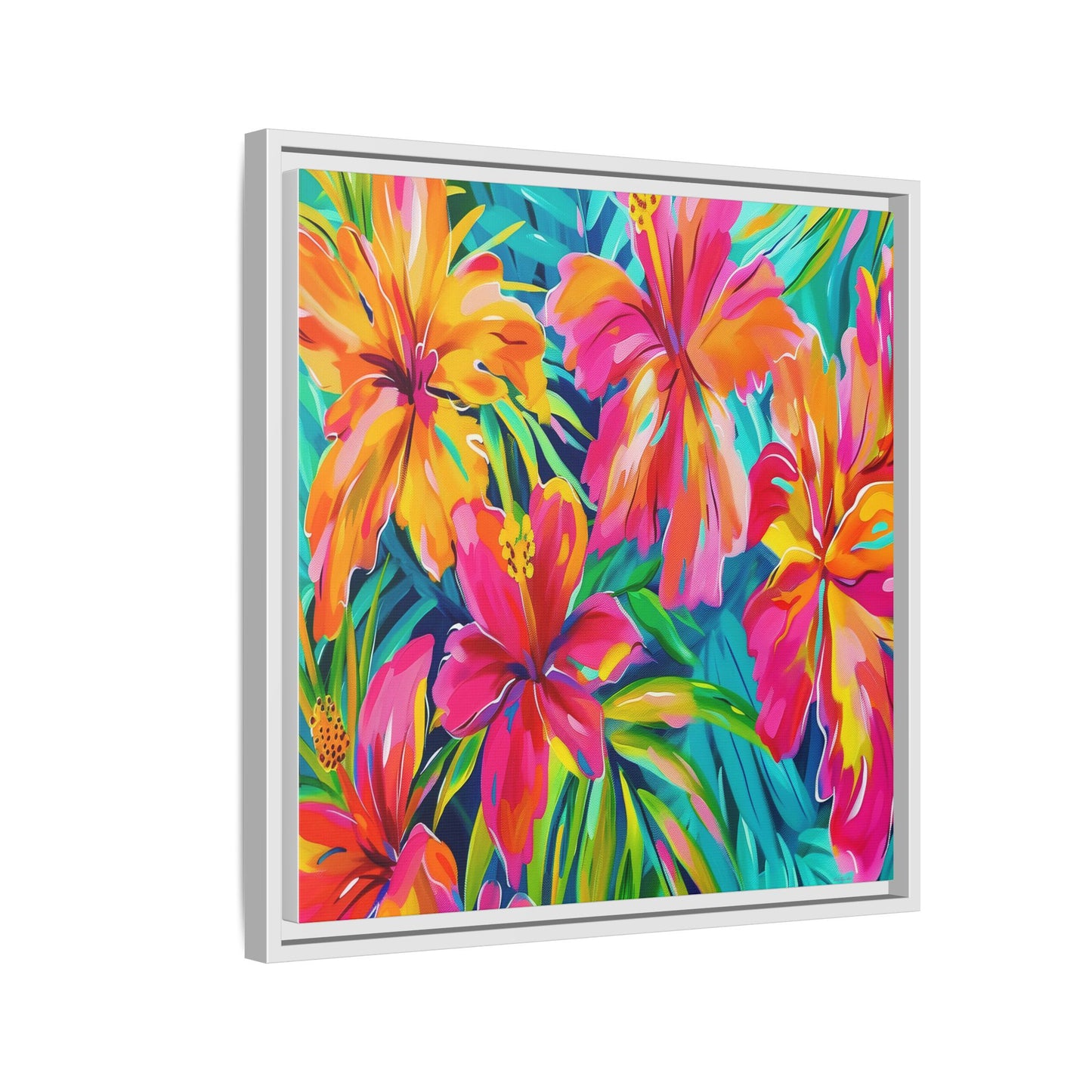 Vibrant Floral Canvas Art Print, Tropical Wall Decor, Colorful Framed Artwork, Gift for Nature Lovers, Home Decoration - LOLA VEGAS ART
