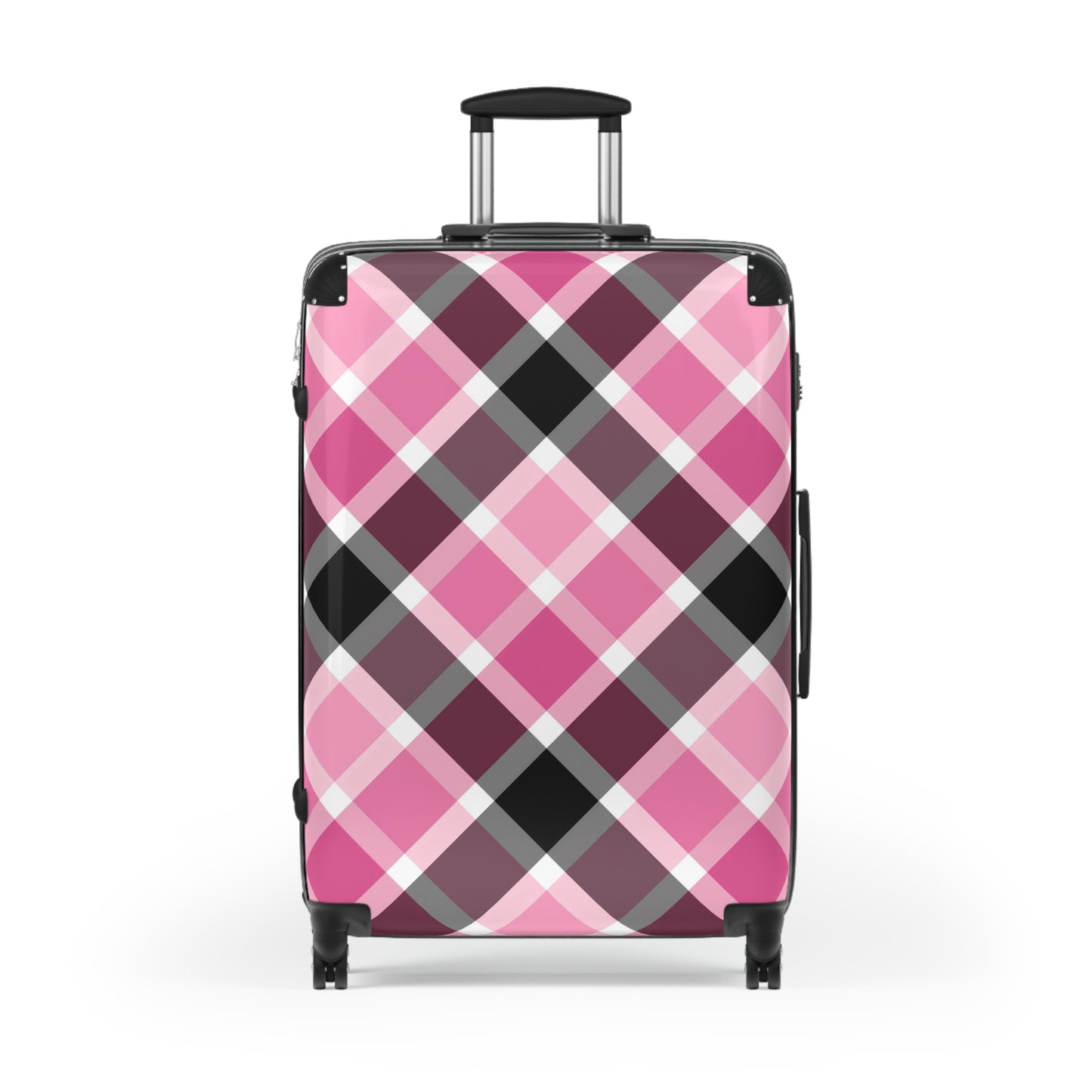 Stylish Plaid Suitcase for Travel, Luggage, Gift for Travelers, Vacation Essentials, Stylish Travel Gear, Pink and Black, Preppy Suitcase - LOLA VEGAS ART