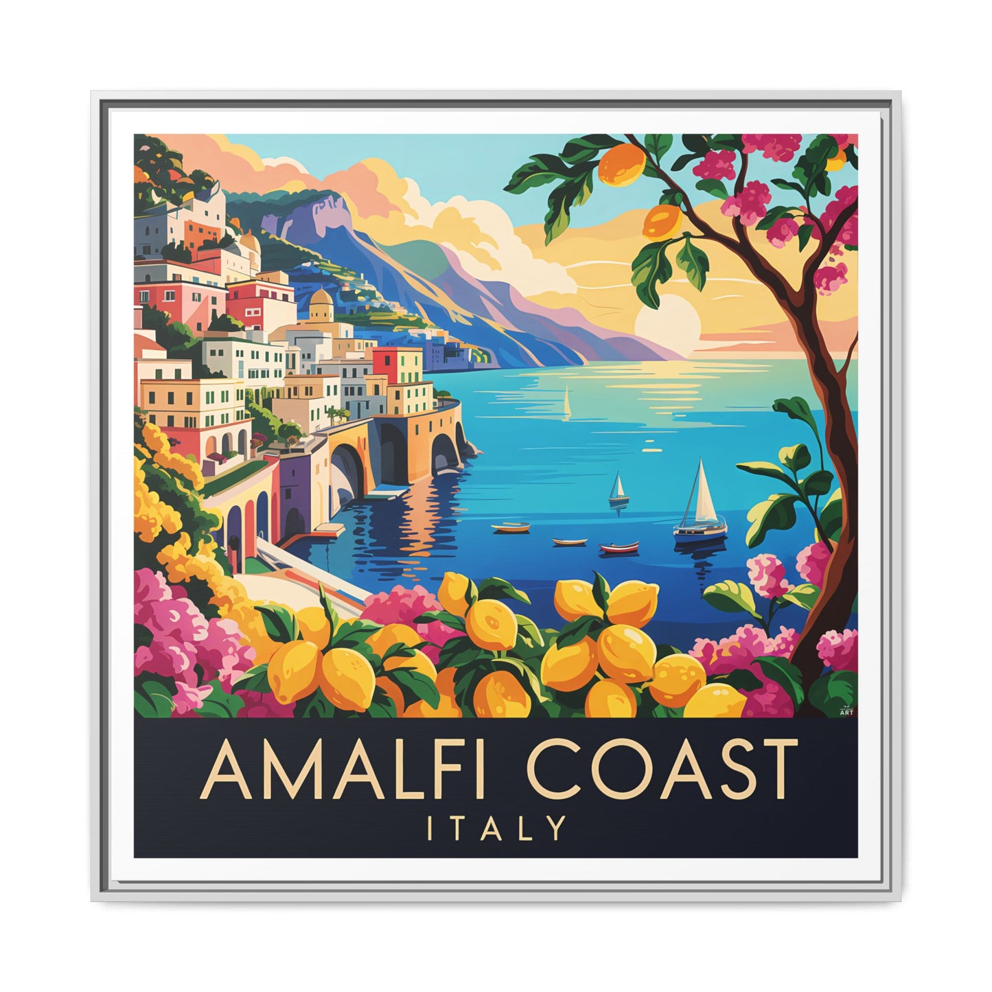 Framed Canvas Art : Amalfi Coast, Italy Landscape, Home Decor, Wall Art, Coastal Vibe, Gift for Travelers, Italian Artwork - LOLA VEGAS ART