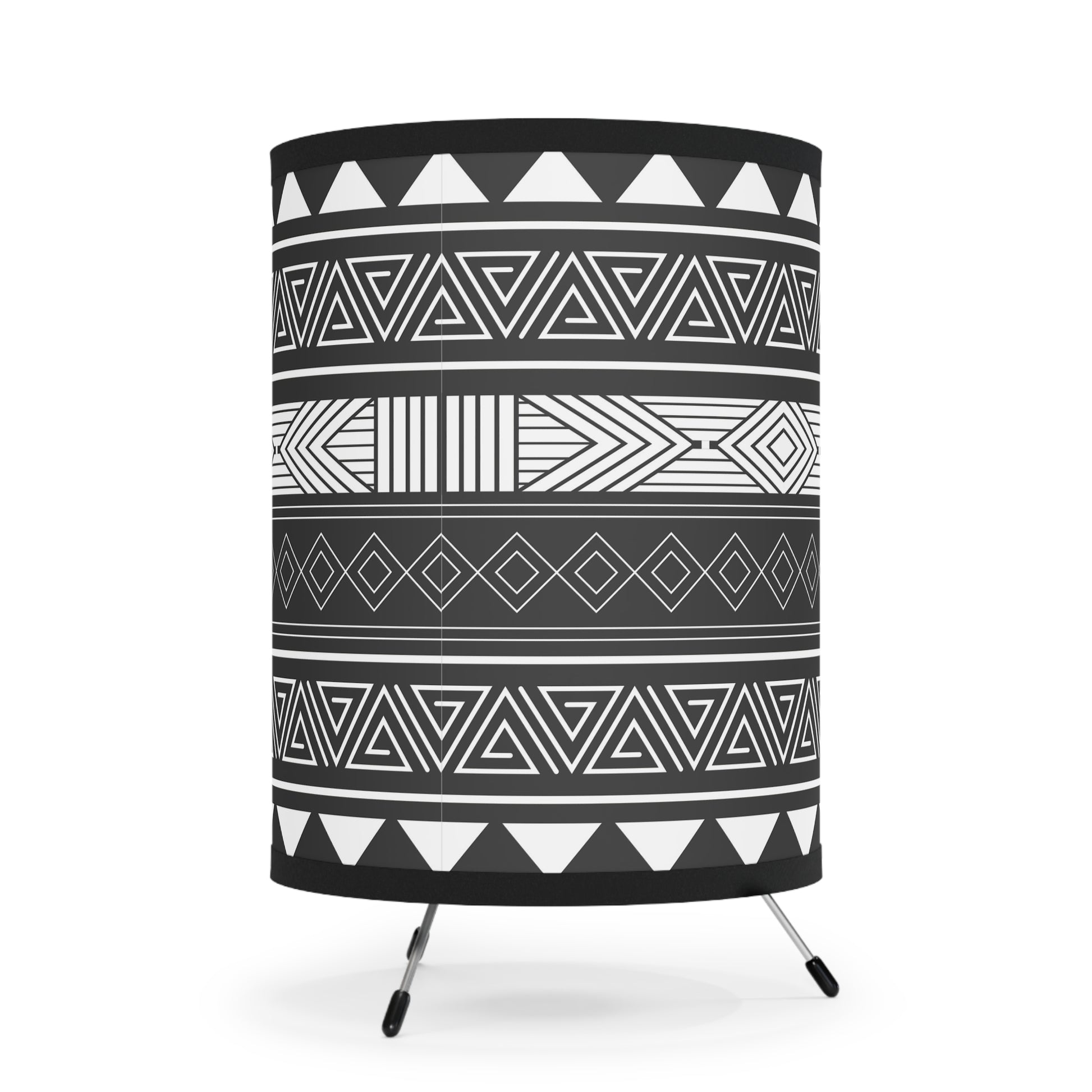 Table Lamp, Black and White Tribal Native Design Tripod Lamp Ethnic Eclectic Home Decor, US/CA Plug - LOLA VEGAS ART