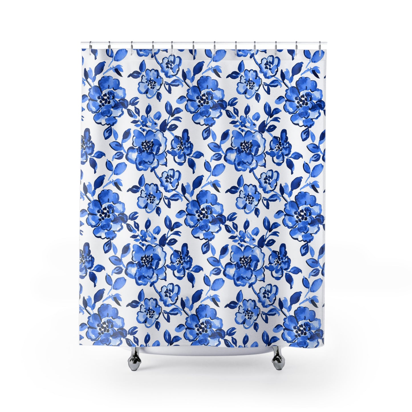 Elegant Floral Shower Curtain, Blue Flower Bath Decor, Bathroom Accessories, Spring Home Decor, Gift for Homeowner, Floral Design