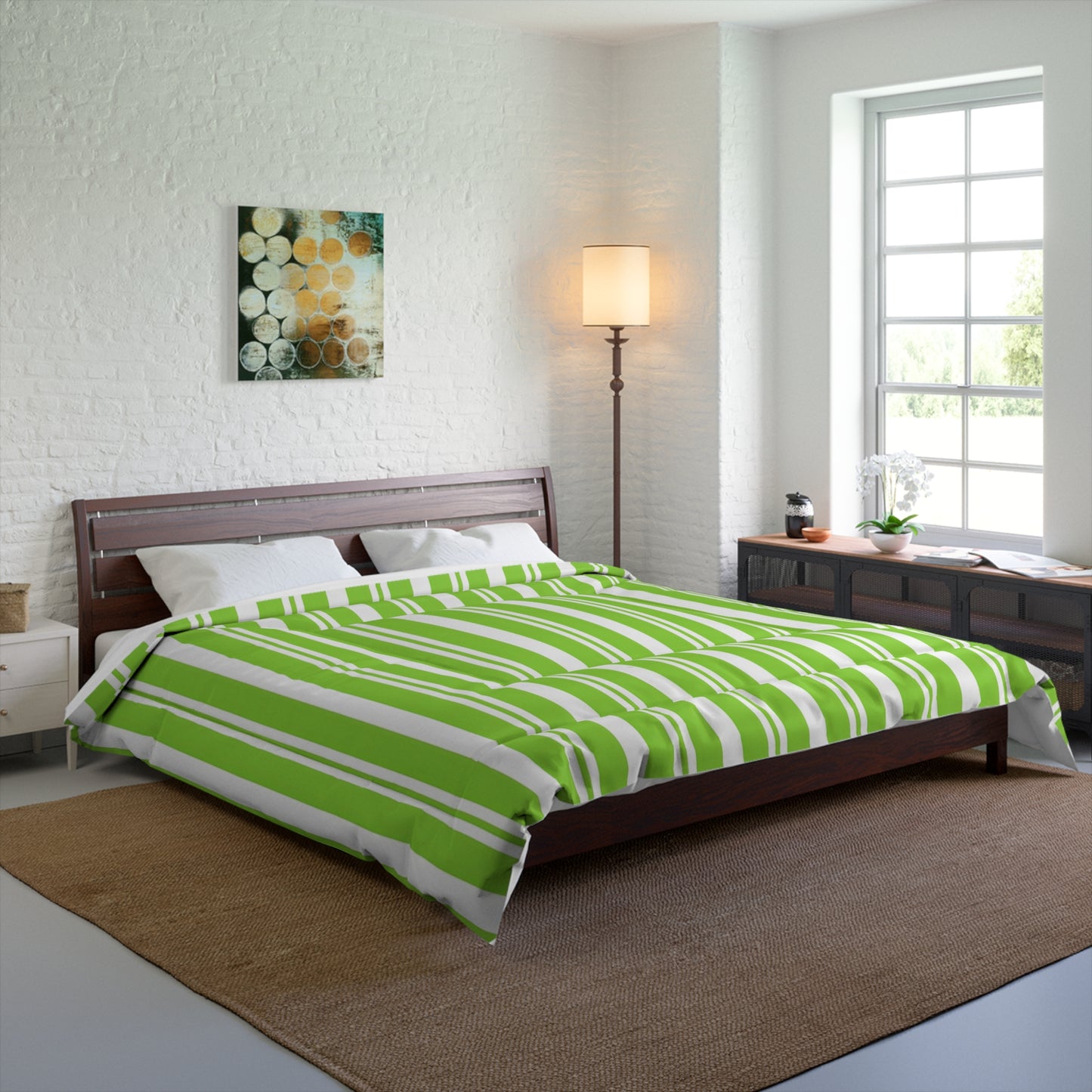 Fresh Green Striped Comforter, Cozy Bedroom Decor, Summer Bedding, Modern Quilt, Eco-Friendly Home Textile, Gift for Nature Lovers - LOLA VEGAS ART
