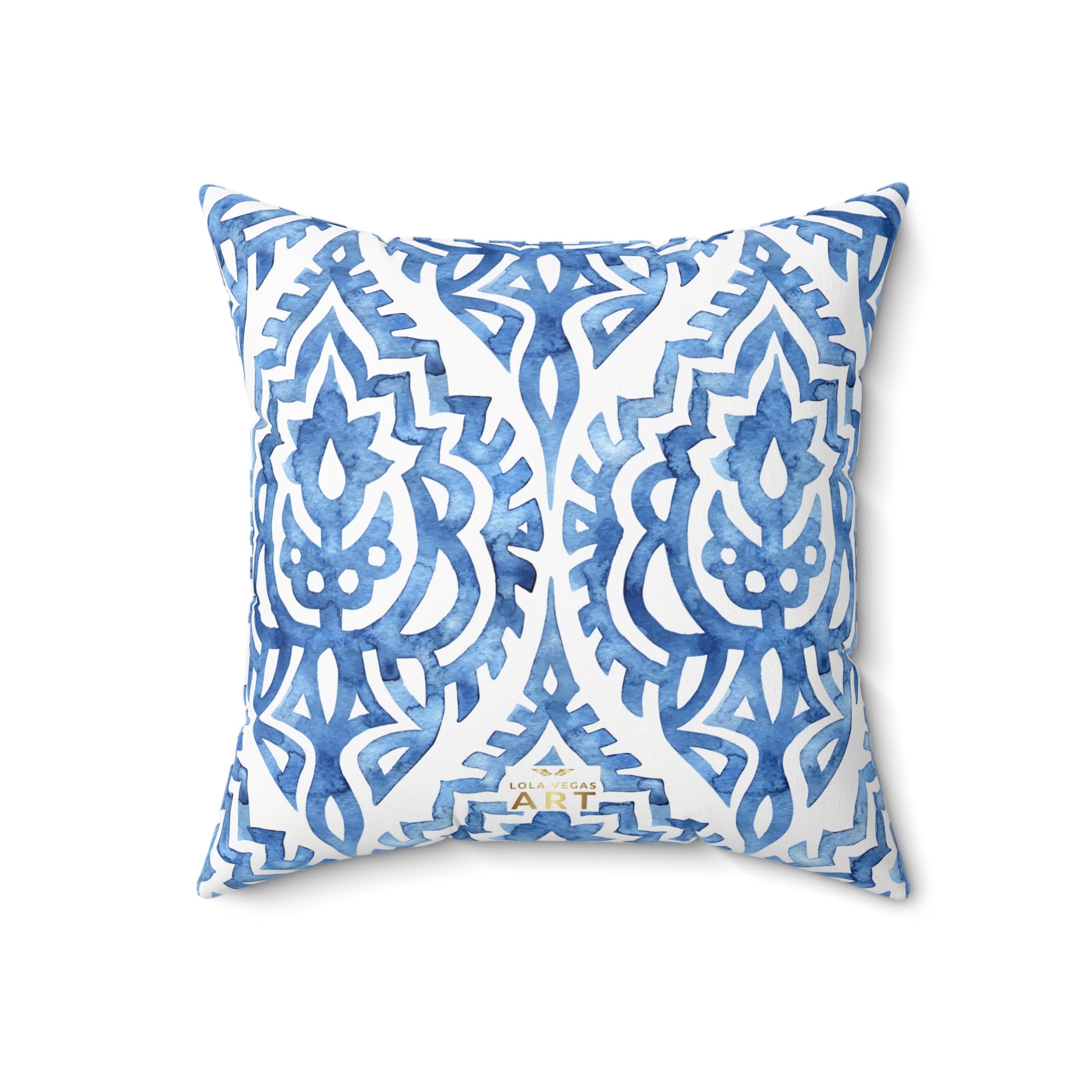 Boho Blue Decorative Pillow, Cozy Home Decor, Modern Accent Cushion, Gift for Her, Living Room Throw Pillow - LOLA VEGAS ART