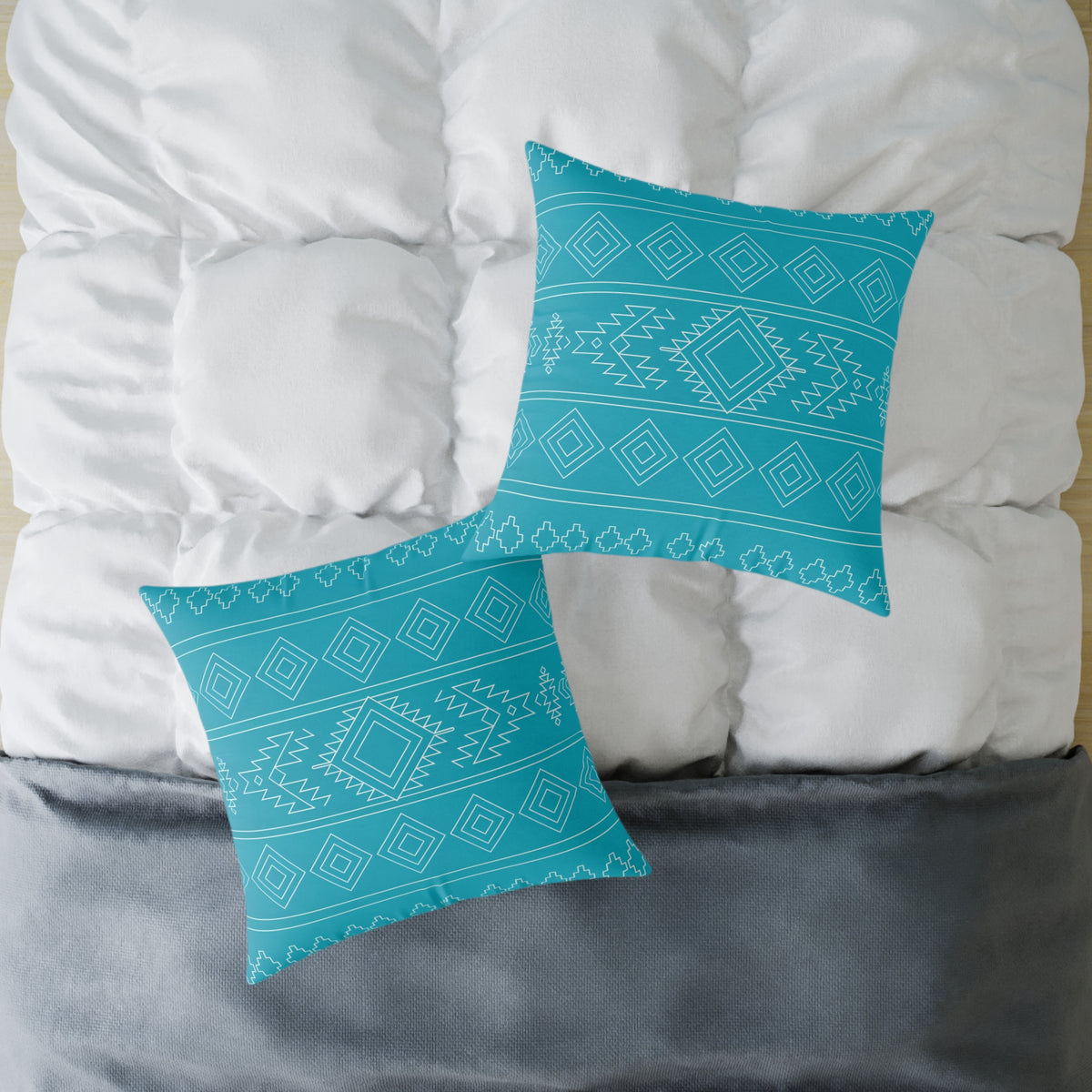 Aztec Diamond Pattern Square Poly Canvas Pillow | Turquoise Geometric Throw Pillow