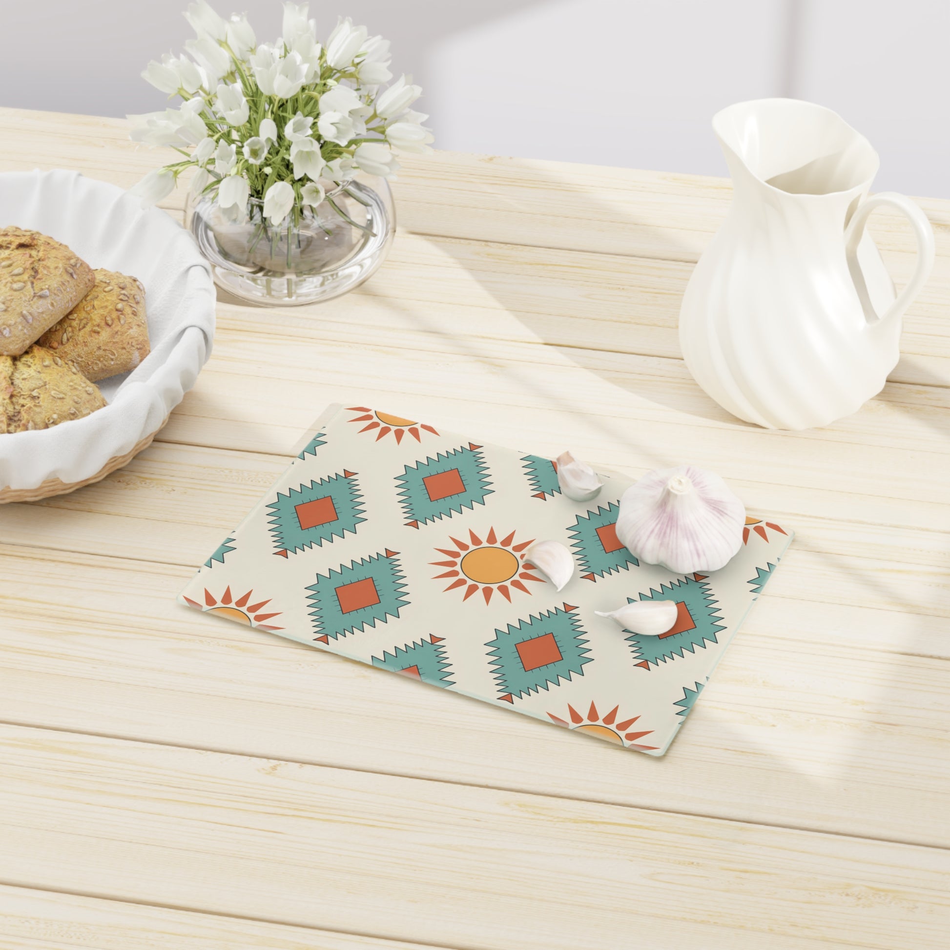 Southwestern Cutting Board with Geometric Pattern, Perfect for Entertaining, Kitchen Decor, Gift for Foodies, Housewarming, Boho Style - LOLA VEGAS ART
