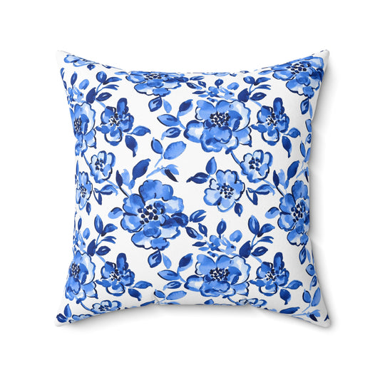 Floral Blue Throw Pillow, Cozy Decor, Home Accent, Gift Idea, Couch Cushion, Living Room Decor, Mother's Day Gift, Chinoiserie Design - LOLA VEGAS ART