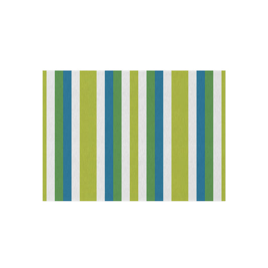 Blue Green Stripe Outdoor/Indoor Rug | Patio Mat, Weatherproof Porch Rug