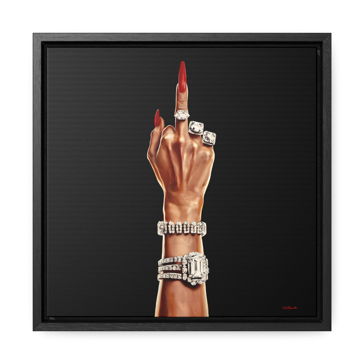 Canvas Wall Art, Feminist Artwork, Square Frame Decor, Bold Female Power, Glamorous Diamond Design, Rich Woman Flipping the Bird, Audacious - LOLA VEGAS ART