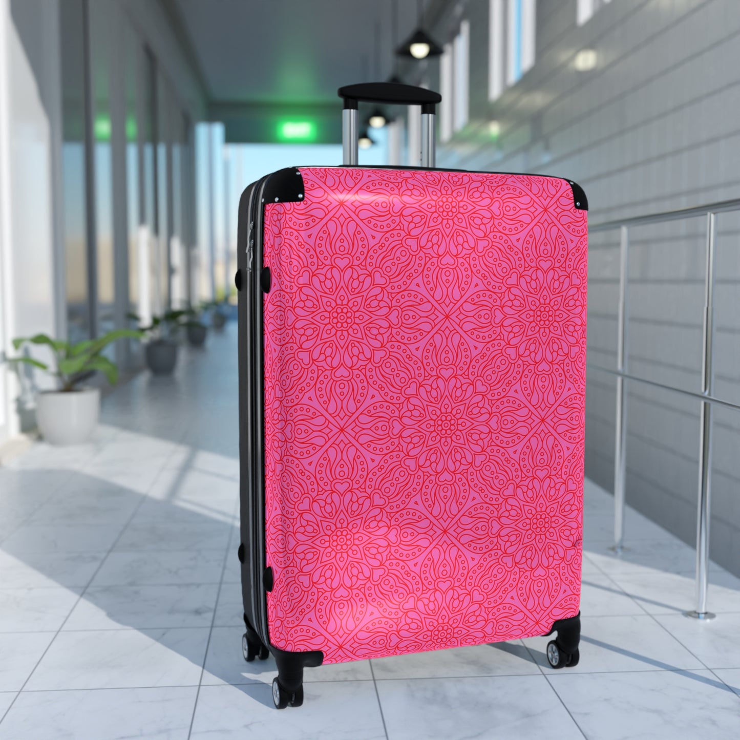 Stylish Pink Mandala Suitcase, Travel Luggage, Unique Carry-On, Bohemian Travel Gear, Fashionable Vacation Bag, Gift For Her - LOLA VEGAS ART