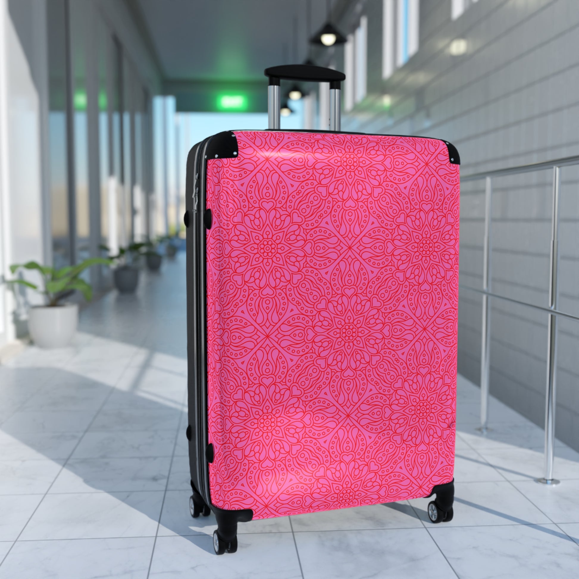 Stylish Pink Mandala Suitcase, Travel Luggage, Unique Carry-On, Bohemian Travel Gear, Fashionable Vacation Bag, Gift For Her - LOLA VEGAS ART