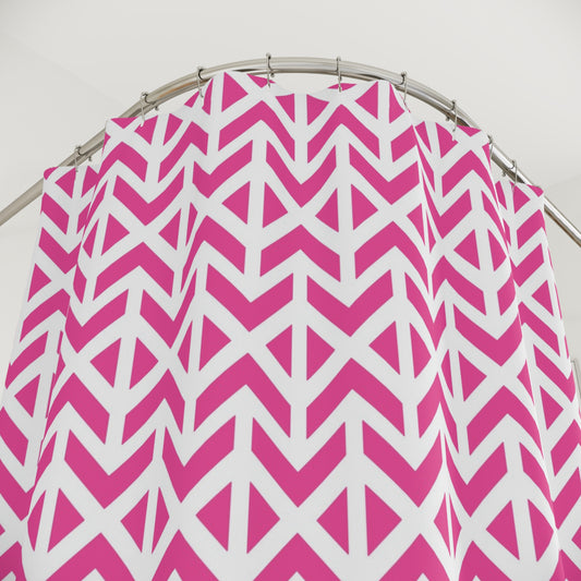 Pink Geometric Chevron Shower Curtain | Modern Pattern Bathroom Decor, Boho Bathroom Accessory