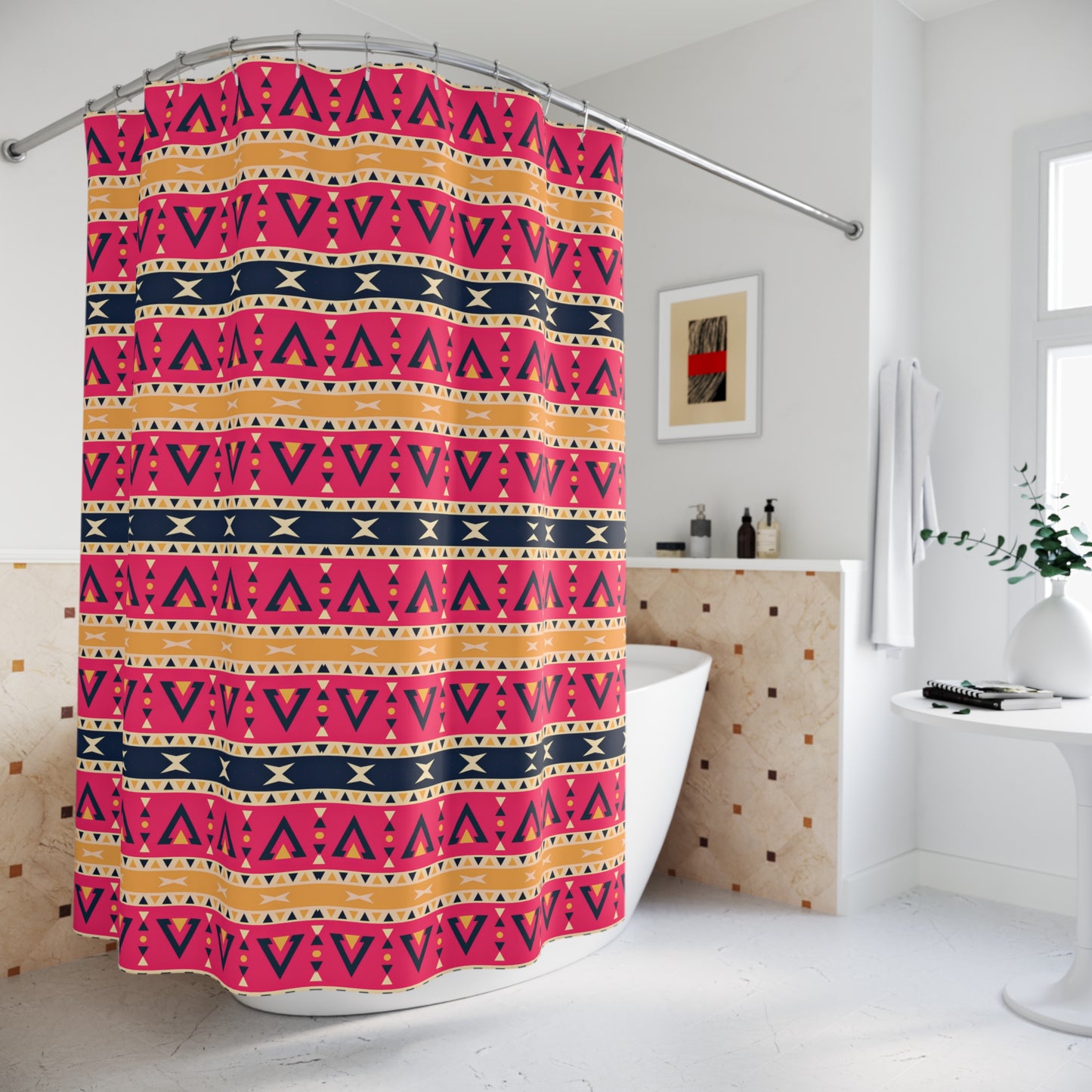 Boho Chic Shower Curtain, Colorful Tribal Pattern, Bathroom Decor, Ethnic Print Shower Curtain, Unique Bath Accessory