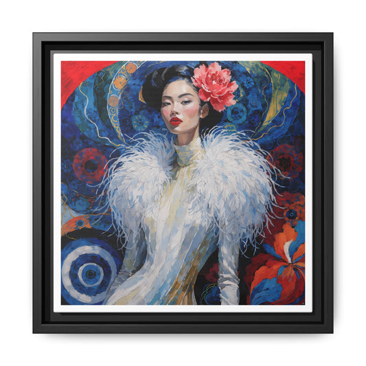 Floral Portrait Asian Woman Matte Canvas Framed | Colorful Modern Wall Art