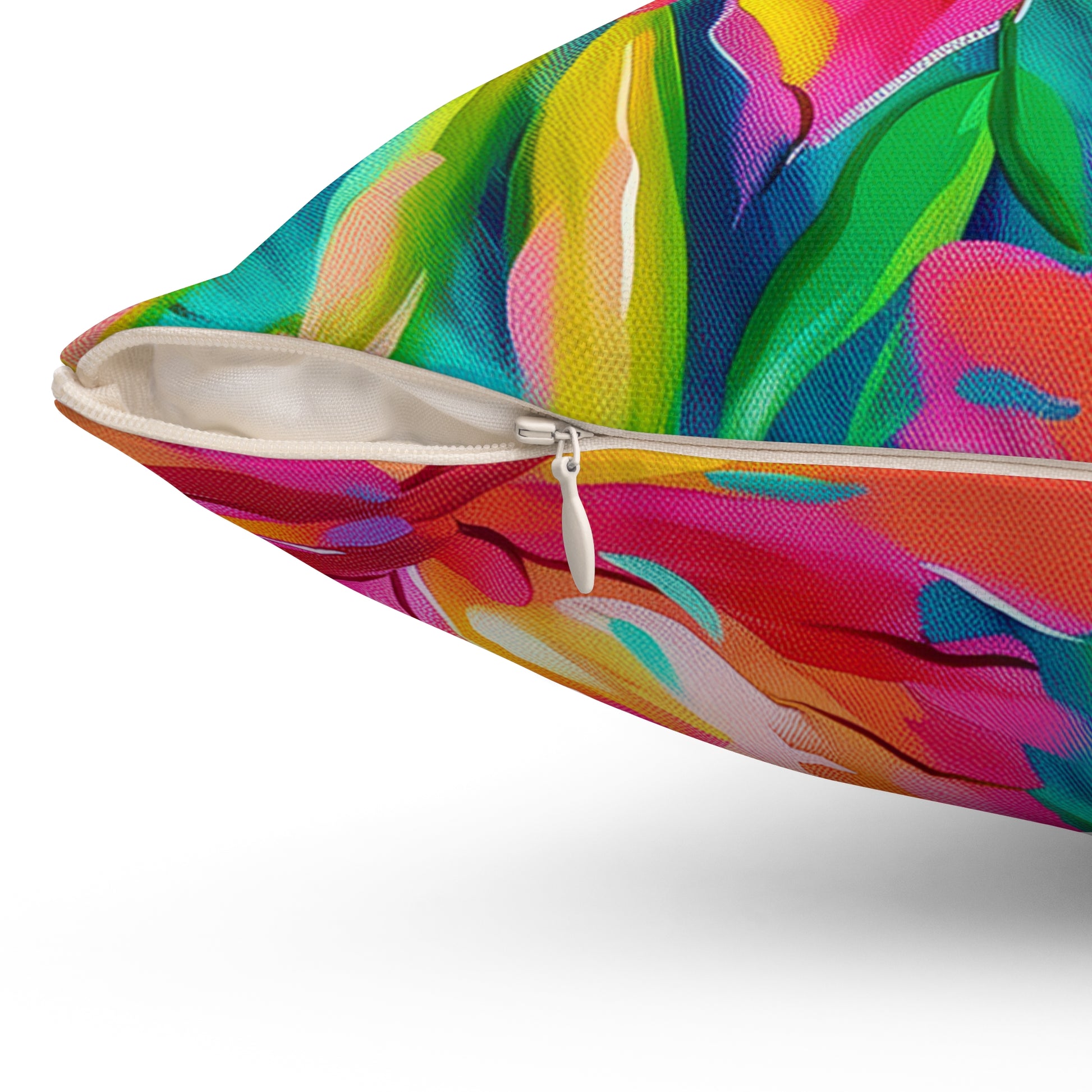 Vibrant Pink, Yellow, Blue Floral Throw Pillow, Tropical Home Decor, Bright Cushion for Living Room, Summer Vibes, Gift for Friends - LOLA VEGAS ART