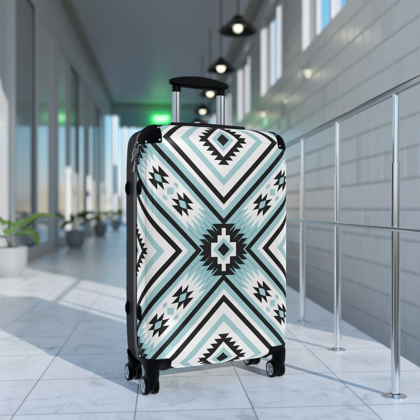 Bohemian Style Suitcase with Geometric Design, Travel Luggage, Unique Gift for Travelers, Vacation Essentials, Patterned Travel Case - LOLA VEGAS ART