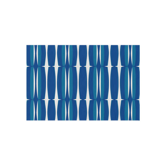 Blue White Mid-Century Geometric Outdoor Rug | Retro Teal Navy Pattern