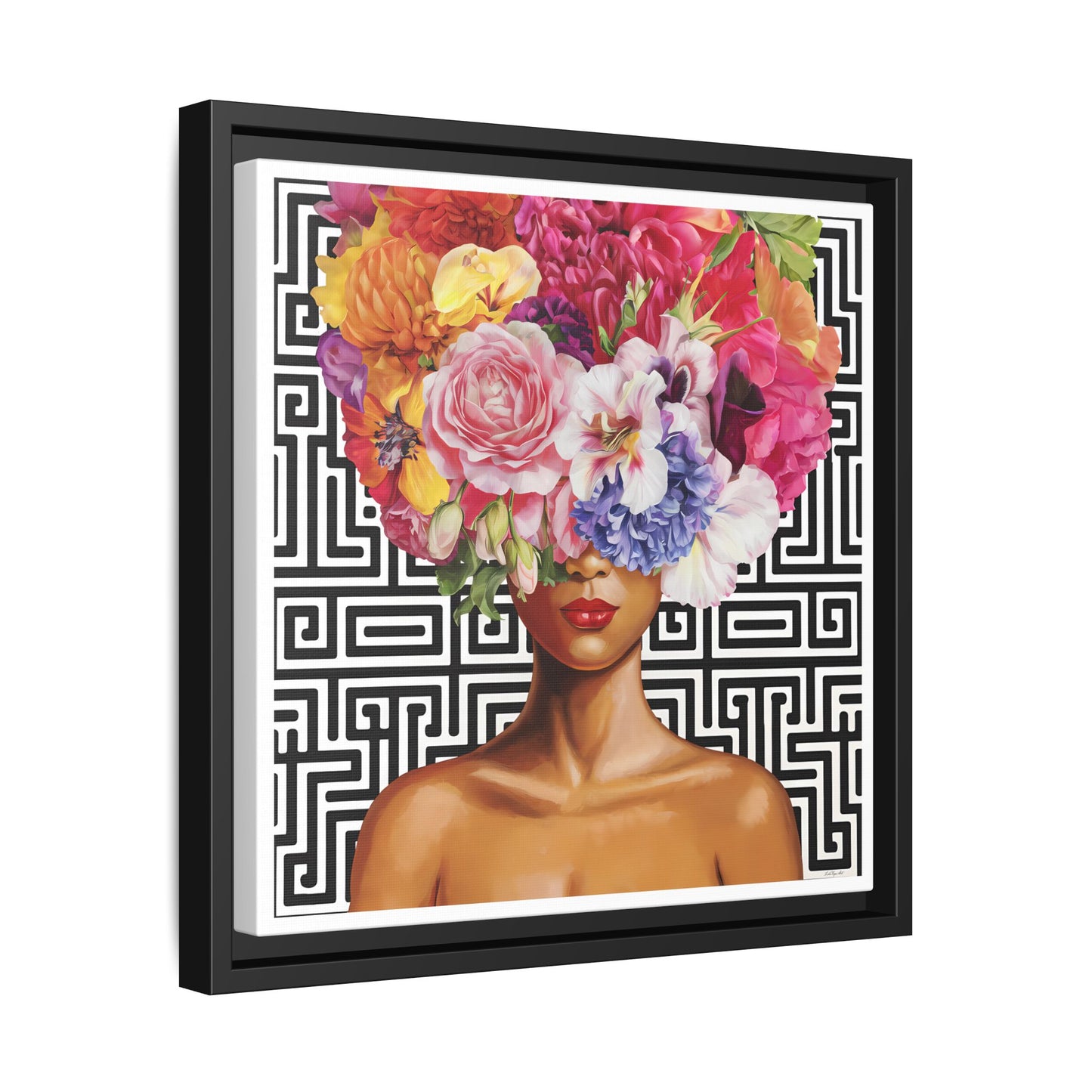 Framed Art Canvas: Vibrant Floral Portrait Decor, Boho Wall Art, Home Gallery, Gift for Her, Inspirational Art, Woman With Flower Head - LOLA VEGAS ART